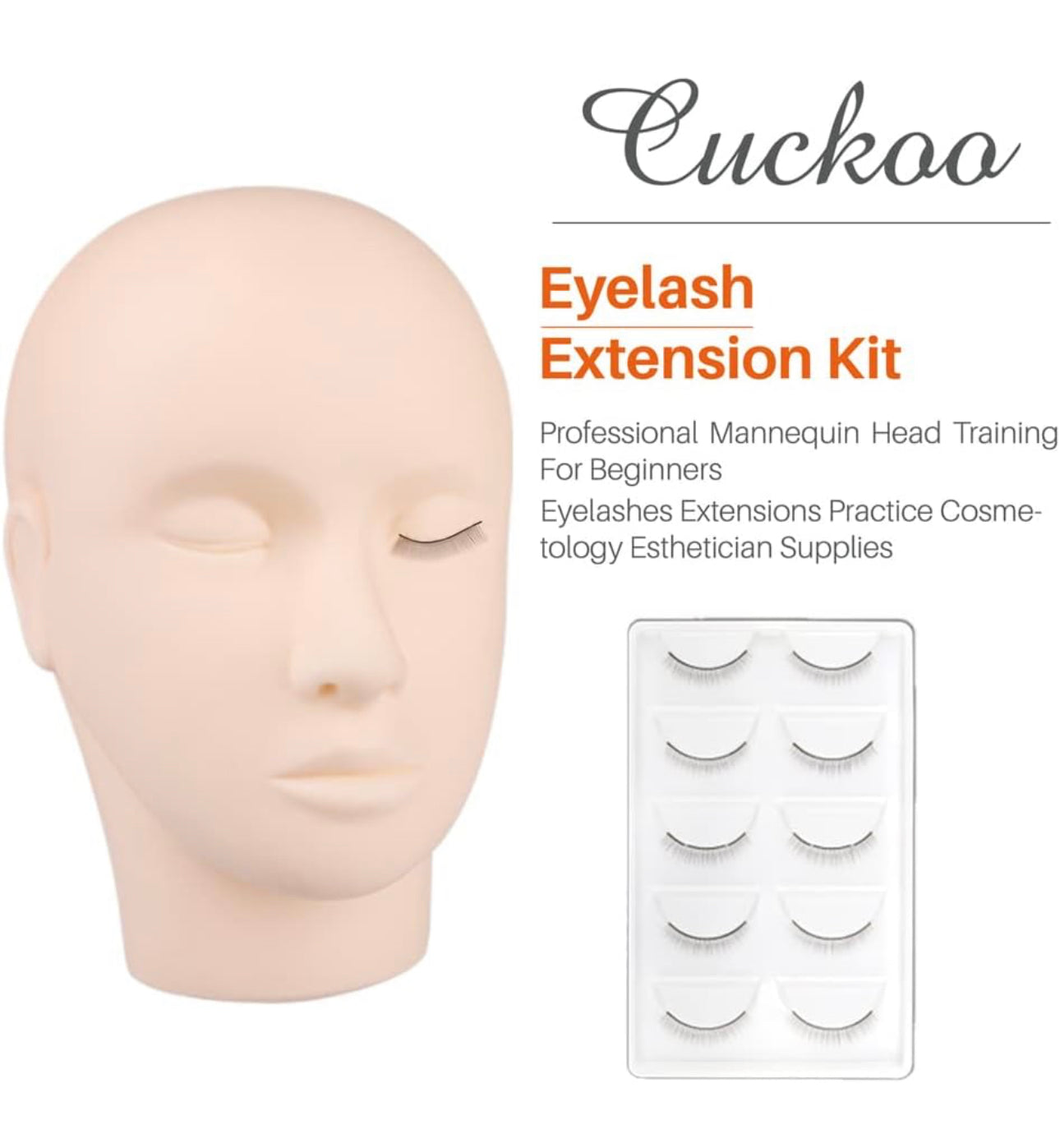 Cuckoo Eyelash Extension Kit with Mannequin Head Practice Exercise Set Training