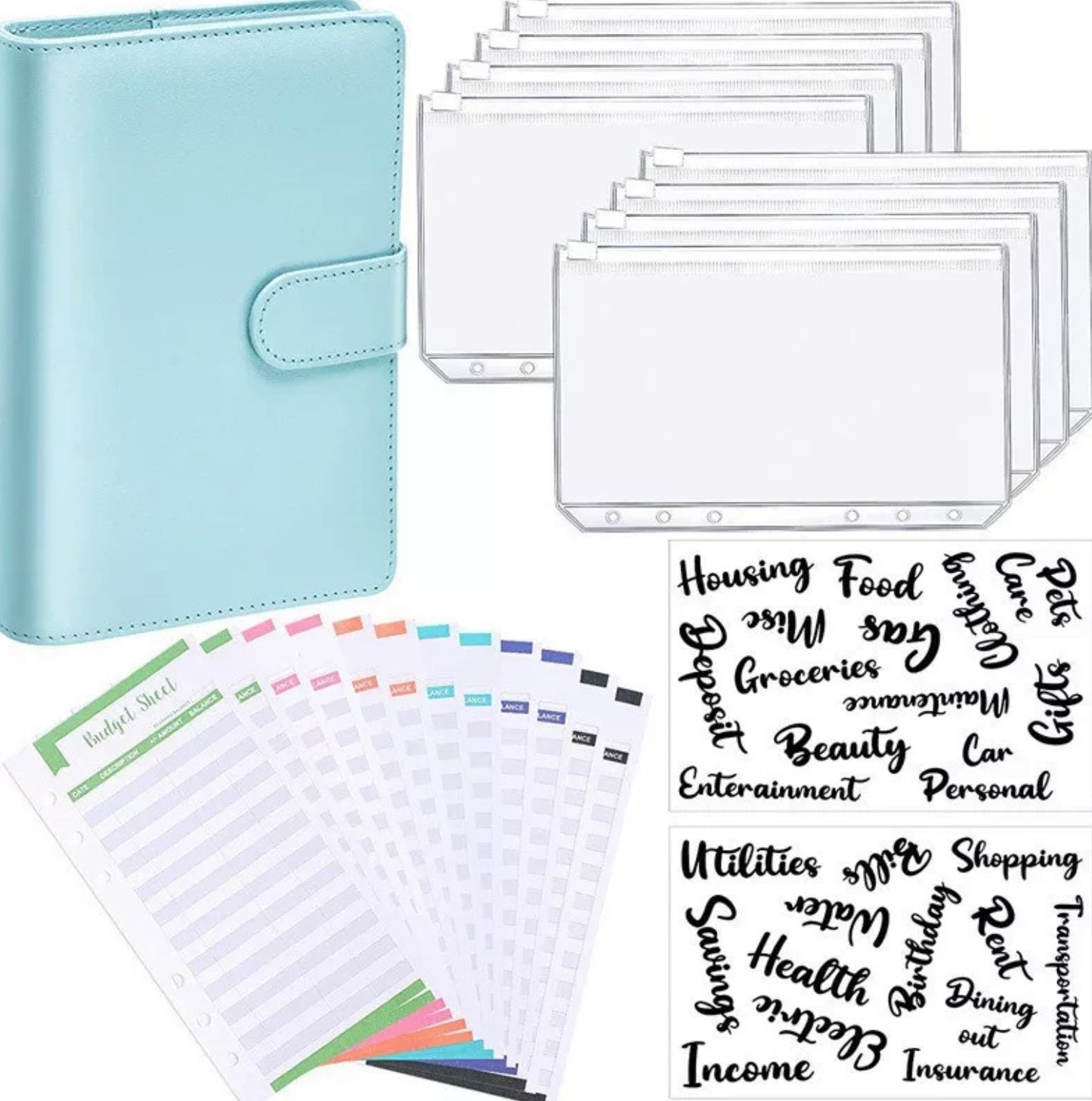 Leather Binder Budget Notebook Planner Organizer with Letter Stickers/Labels and Expense Sheet