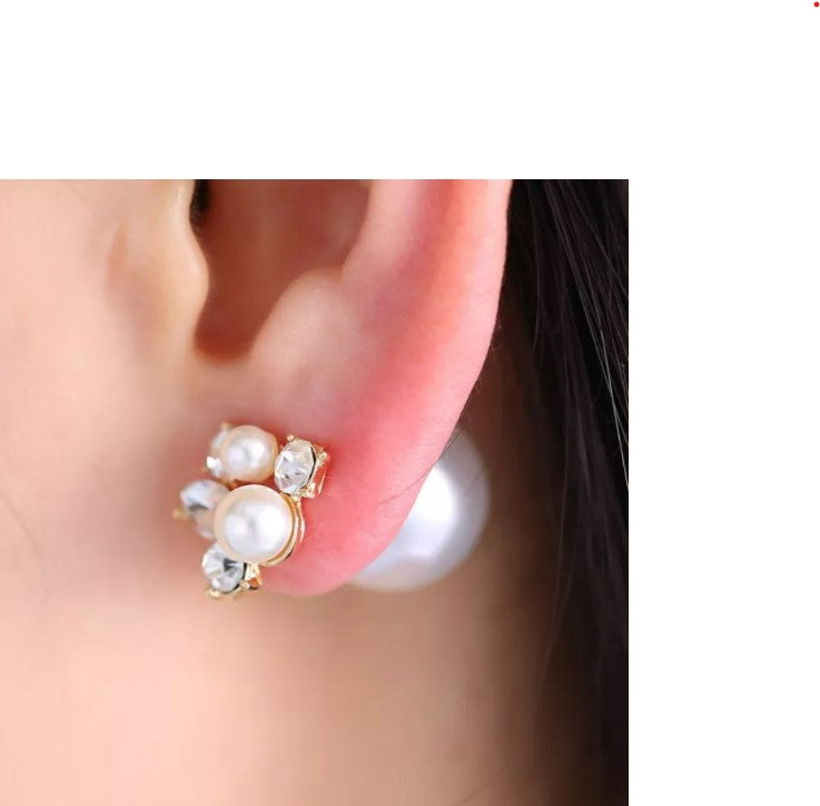 Fashion Double Side Shining Pearl Stud Big Pearl Rhinestone Earrings #2
