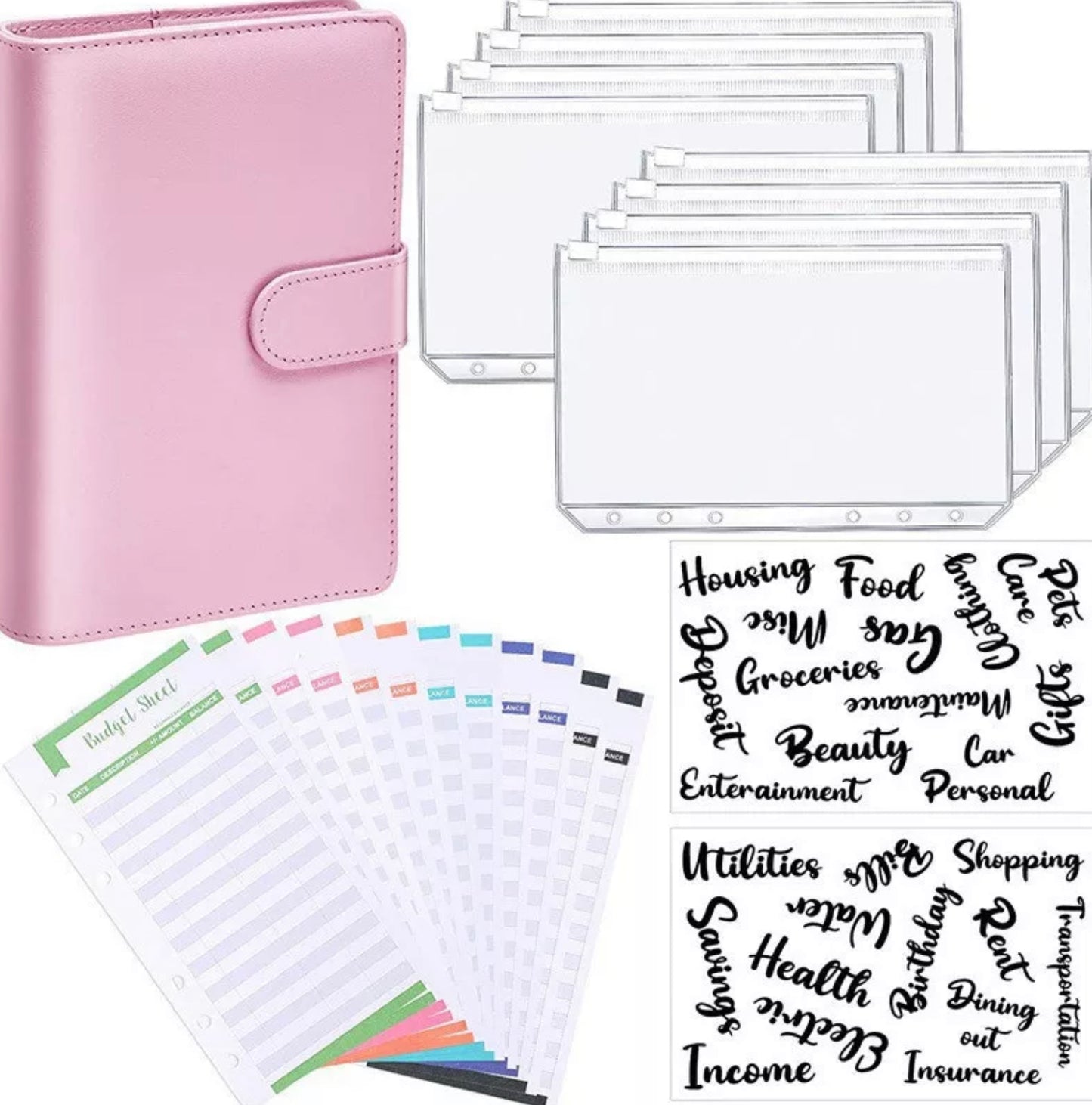 Leather Binder Budget Notebook Planner Organizer with Letter Stickers/Labels and Expense Sheet