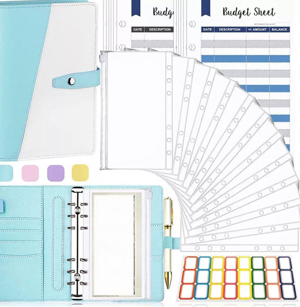 Leather Binder Budget Notebook Planner Organizer with Letter Stickers/Labels and Expense Sheet