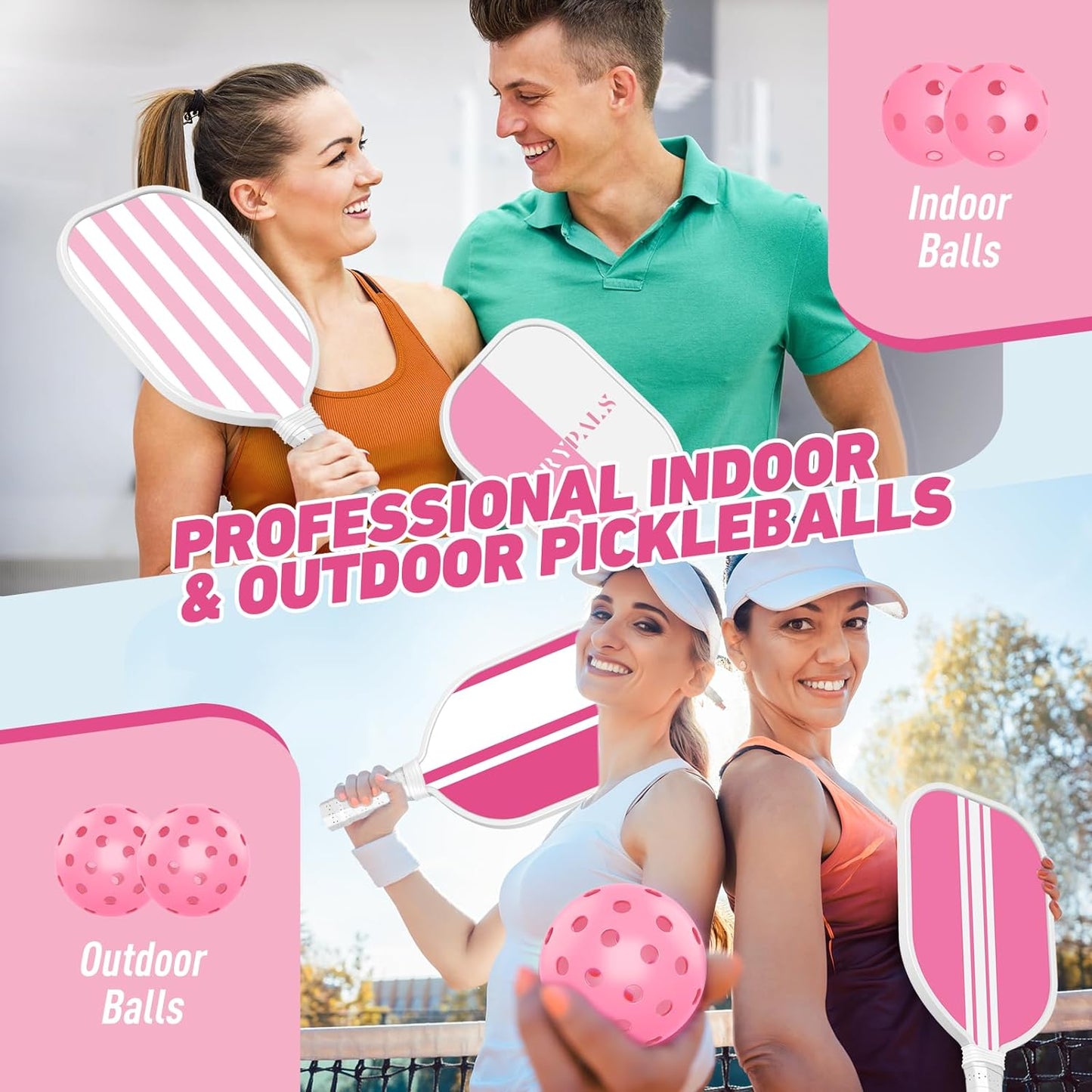 Sprypals Pink Pickleball Paddles Set of 4