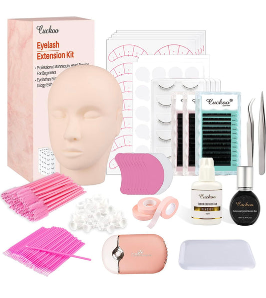 Cuckoo Eyelash Extension Kit with Mannequin Head Practice Exercise Set Training