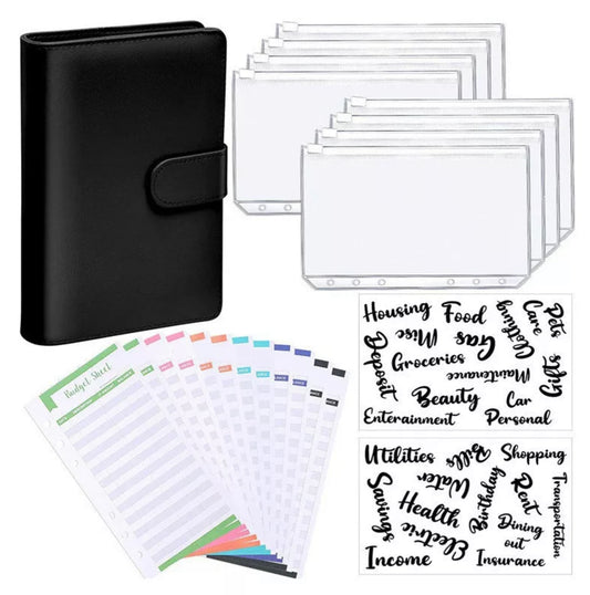 Leather Binder Budget Notebook Planner Organizer with Letter Stickers/Labels and Expense Sheet